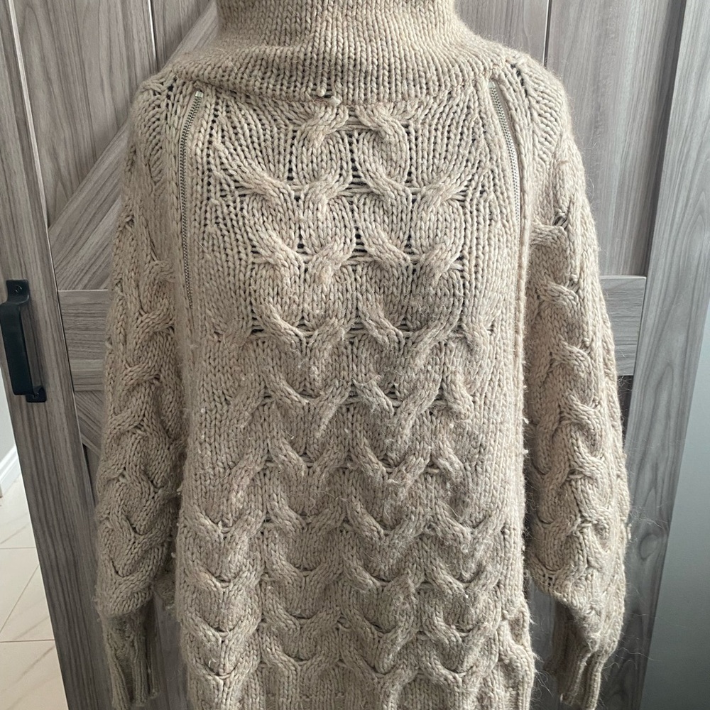 Free People Taupe Cable Knit Turtleneck Sweater